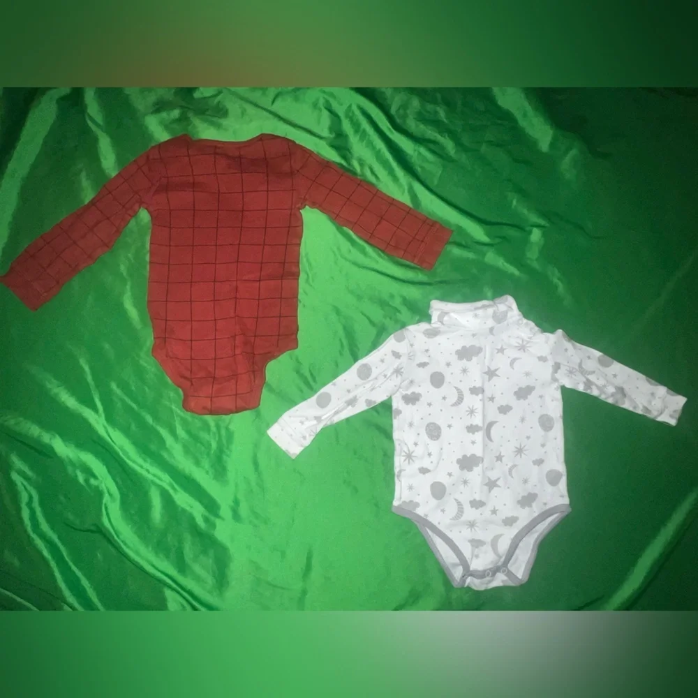 Carter's Red Grid and Spasilk White Celestial Bodysuits size 24 Months